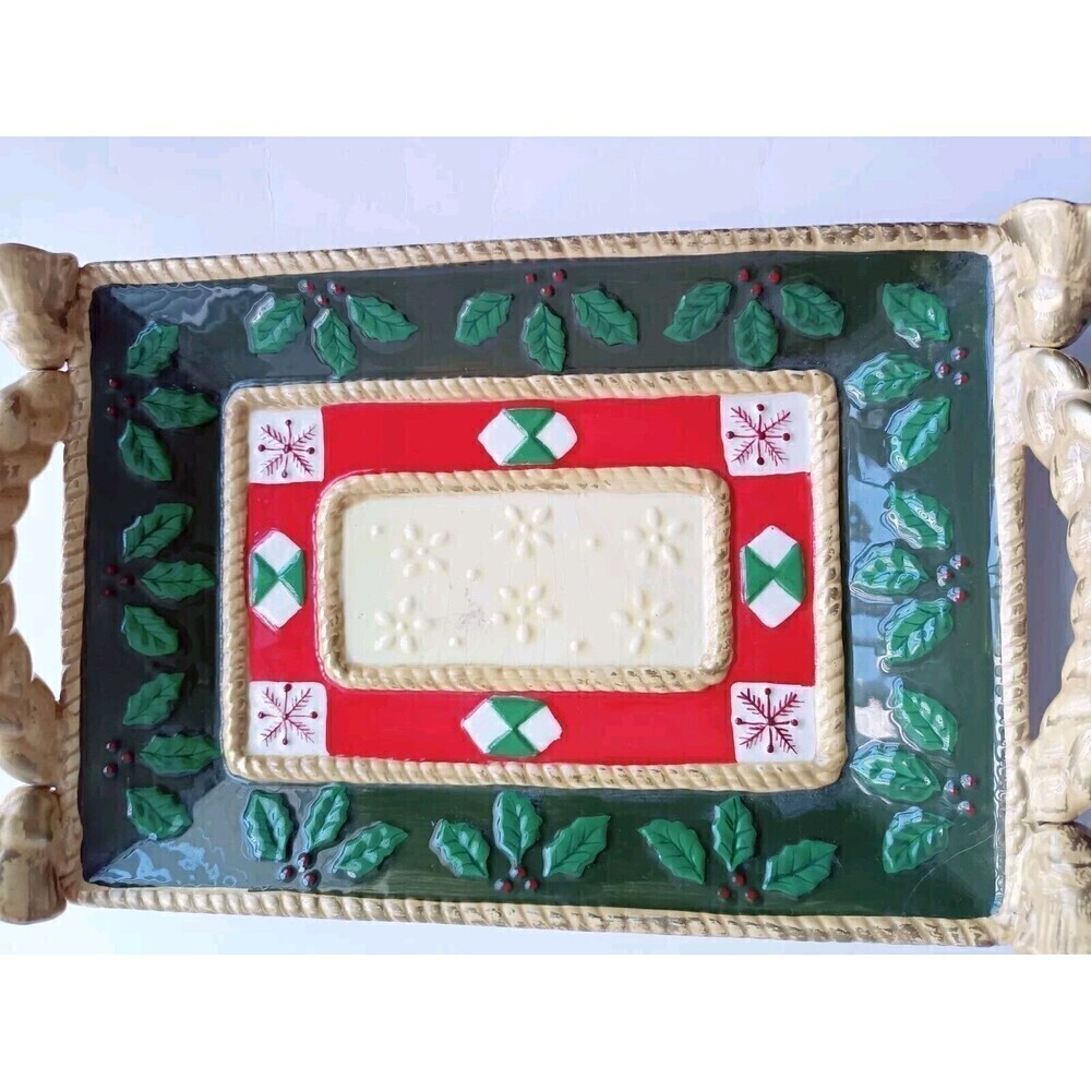 Studio Nova Christmas Platter Woodland Holly Santa Rectangular 14" x 8" Vintage - Picture 2 of 8